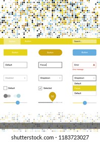 Light Blue, Yellow vector design ui kit with dots. Modern Style guide with colorful gradient circles in its header. Beautiful layout for websites, landing pages.
