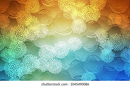 Light Blue, Yellow vector doodle blurred background. Sketchy doodles with flowers on blurred background. The textured pattern can be used for website.