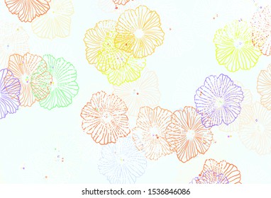 Light Blue, Yellow vector doodle texture with leaves. Sketchy doodle flowers on white background. Brand new style for your business design.