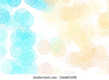 Light Blue, Yellow vector doodle backdrop with leaves. An elegant bright illustration with flowers. Brand new style for your business design.