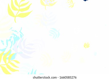 Light Blue, Yellow vector doodle background with leaves. Colorful abstract illustration with leaves in doodle style. New design for your business.