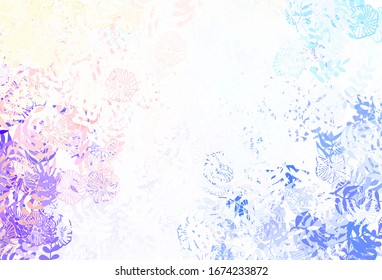 Azul claro, fondo de doodle vectorial amarillo con hojas. Dibujo abstracto colorido con hojas en estilo doodle. Una textura nueva para el diseño de papel pintado.