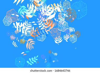 Light Blue, Yellow vector doodle layout with leaves, flowers. Colorful illustration in doodle style with leaves, flowers. A new texture for your wallpaper design.