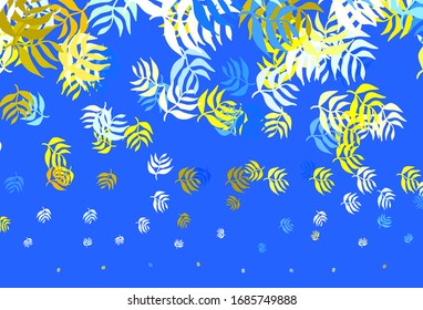 Light Blue, Yellow vector doodle pattern with leaves. Glitter abstract illustration with doodles and leaves. A new texture for your wallpaper design.