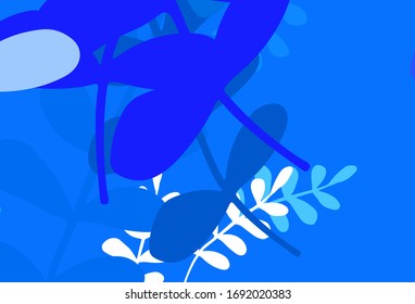 Azul claro, Doodle vectorial amarillo con hojas. Dibujo abstracto geométrico moderno con hojas. Plantilla para fondos de teléfonos móviles.