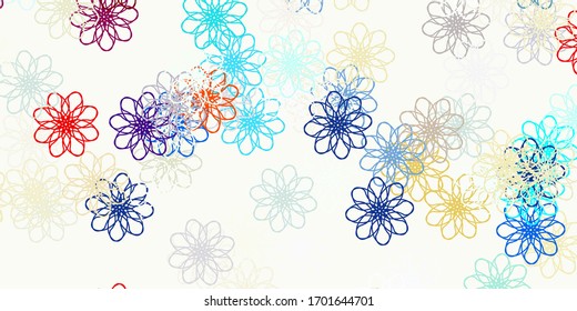 Planta de doodle vectorial amarillo claro azul con flores. Flores coloridas de estilo natural sobre un fondo sencillo. Patrón colorido para las fiestas de primavera.
