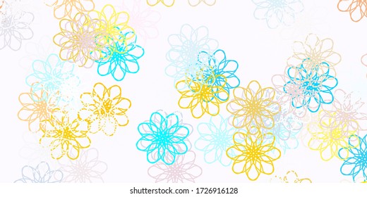 Azul claro, plantilla de doodle vectorial amarillo con flores. Ilustración simple de color con flores abstractas. Nuevo diseño de negocio.