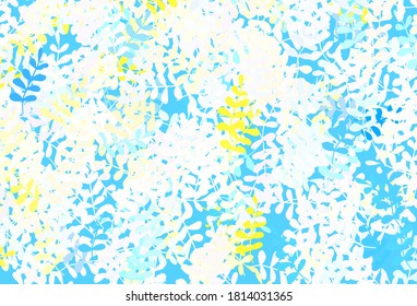 Hellblau, gelber Vektor doodle Textur mit Blättern. Neue farbige Illustration in unscharfem Stil mit Blättern. Muster für Kopf der Websites, Designs.