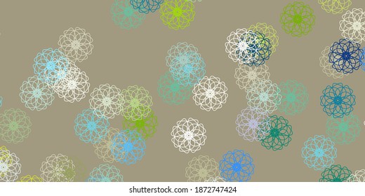 Plantilla de doodle vectorial amarillo azul claro con flores. Ilustración con flores coloridas abstractas con gradiente. Mejor diseño para su negocio.