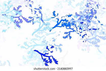 Light Blue, Yellow vector doodle backdrop with leaves, branches. Leaves and branches with gradient on white background. Colorful pattern for kid's books.