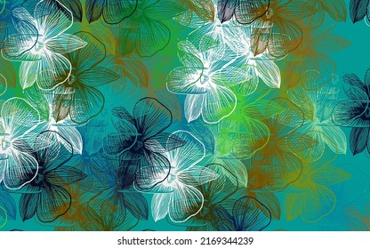 Azul claro, dorado vectorial amarillo fondo con flores. Ilustración abstracta con flores en estilo doodles. Patrón para papeles pintados, libros de color.