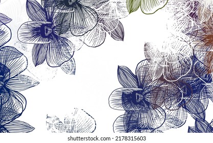 Azul claro, fondo de doodle vectorial amarillo con flores. Flores con gradiente sobre fondo blanco. Plantilla para fondos de teléfonos móviles.