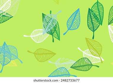 Light Blue, Yellow vector doodle cover. Colorful illustration in doodle style with leaves. Pattern for coloring books and pages for kids.