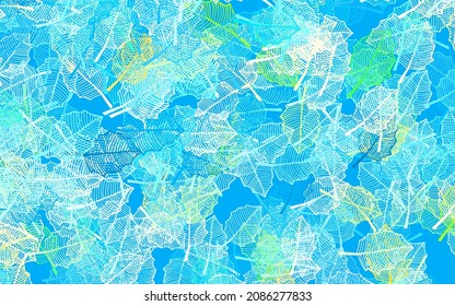 Light Blue, Yellow vector elegant background with leaves. An elegant bright illustration with leaves and flowers. Hand painted design for web, leaflets.