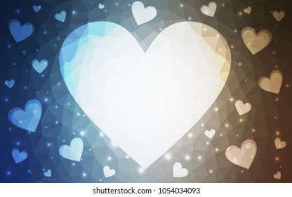 Light Blue, Yellow vector greeting Card Happy Valentine's Day. Lettering with hearts on the white polygonal background. Colored triangular illustration for your business.