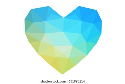 Light Blue, Yellow vector greeting Card Happy Valentine's Day. Lettering with hearts on the white polygonal background. Colored triangular illustration for your business.