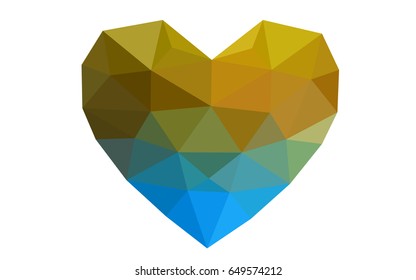 Light Blue, Yellow vector greeting Card Happy Valentine's Day. Lettering with hearts on the white polygonal background. Colored triangular illustration for your business.