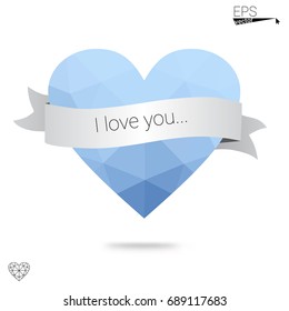 Light Blue, Yellow vector greeting Card Happy Valentine's Day. Lettering with hearts on the white polygonal background. Colored triangular illustration for your business.