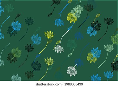 Light Blue, Yellow vector hand painted background. Decorative illustration with abstract colorful leaves. Pattern for coloring books and pages for kids.
