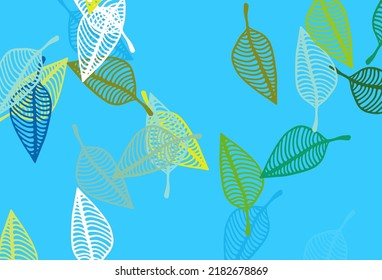 Light Blue, Yellow vector hand painted pattern. Decorative illustration with abstract colorful leaves. Pattern for coloring books and pages for kids.