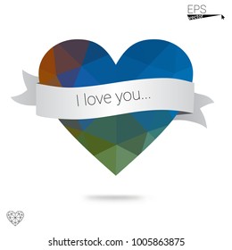 Light Blue, Yellow vector heart isolated on white background. Geometric rumpled triangular low poly origami style gradient graphic illustration. Polygonal design for your business.