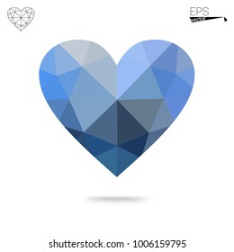 Light Blue, Yellow vector heart isolated on white background. Geometric rumpled triangular low poly origami style gradient graphic illustration. Polygonal design for your business.