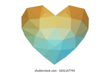 Light Blue, Yellow vector heart isolated on white background. Geometric rumpled triangular low poly origami style gradient graphic illustration. Polygonal design for your business.