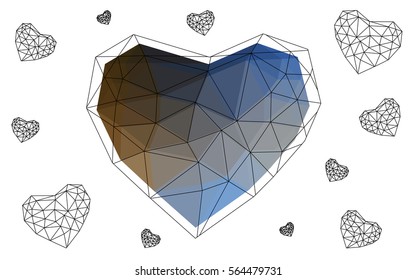 Light Blue, Yellow vector heart isolated on white background. Geometric rumpled triangular low poly origami style gradient graphic illustration. Polygonal design for your business.