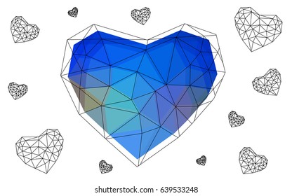 Light Blue, Yellow vector heart isolated on white background. Geometric rumpled triangular low poly origami style gradient graphic illustration. Polygonal design for your business.