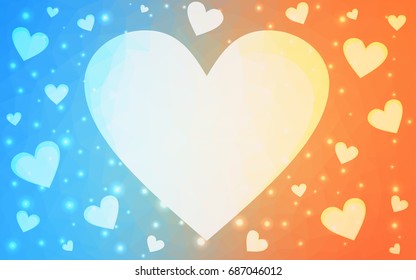 Light Blue, Yellow vector heart isolated on white background. Geometric rumpled triangular low poly origami style gradient graphic illustration. Polygonal design for your business.