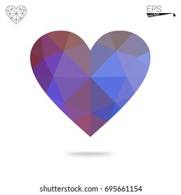Light Blue, Yellow vector heart isolated on white background. Geometric rumpled triangular low poly origami style gradient graphic illustration. Polygonal design for your business.