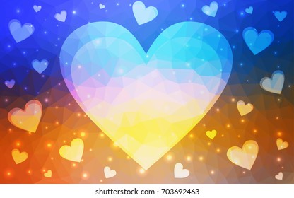 Light Blue, Yellow vector heart isolated on white background. Geometric rumpled triangular low poly origami style gradient graphic illustration. Polygonal design for your business.