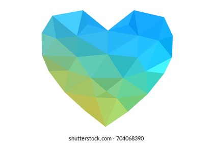 Light Blue, Yellow vector heart isolated on white background. Geometric rumpled triangular low poly origami style gradient graphic illustration. Polygonal design for your business.