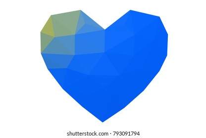 Light Blue, Yellow vector heart isolated on white background. Geometric rumpled triangular low poly origami style gradient graphic illustration. Polygonal design for your business.