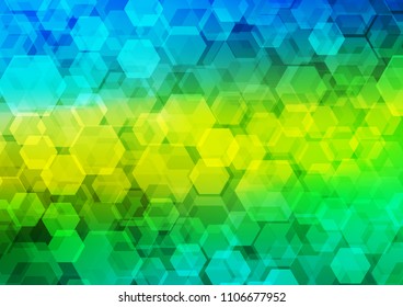 Light Blue, Yellow vector hexagon mosaic pattern. Geometric illustration in Origami style with gradient.  The elegant pattern can be used as part of a brand book.