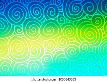 Light Blue, Yellow vector indian curved pattern. Creative illustration in blurred style with doodles and Zen tangles. A new texture for your design.