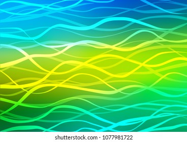 Light Blue, Yellow vector indian curved pattern. Geometric doodle illustration in Origami style with gradient. A completely new design for your business.