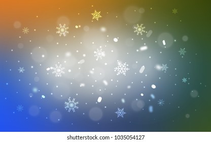 Light Blue, Yellow vector layout with bright snowflakes. Snow on blurred abstract background with gradient. New year design for your ad, poster, banner.