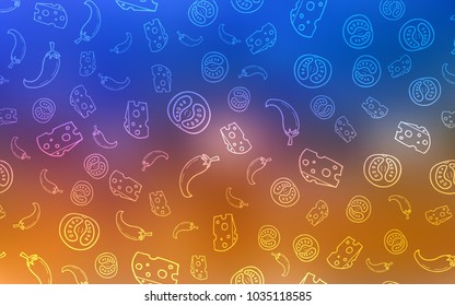 Light Blue, Yellow vector layout with restaurant food. Decorative shining illustration with food on abstract template. Doodle design for your business advert of cafes.