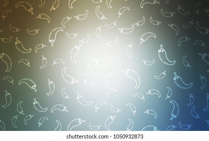 Light Blue, Yellow vector layout with peppers. Illustration with set of fresh peppers in doodle style. Template for meal cooking in kitchen.