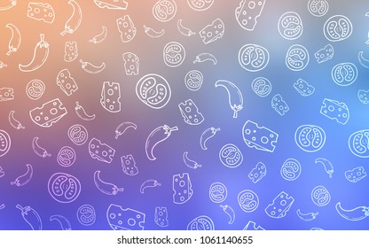 Light Blue, Yellow vector layout with restaurant food. Blurred decorative design of snacks in doodle style. Pattern for ads of breakfast, lunch, dinner.