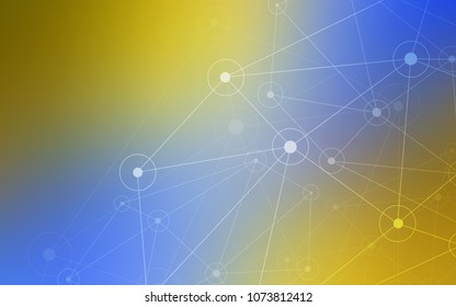Light Blue, Yellow vector layout with circles, lines. Design with connection of dots and lines on colorful background. Pattern can be used for futuristic ad, booklets.