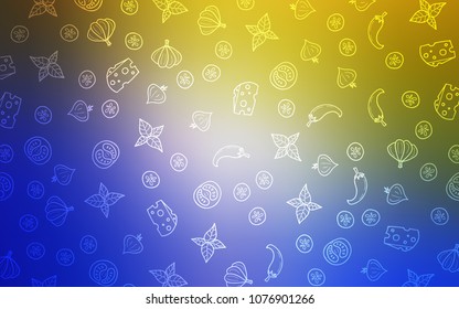 Light Blue, Yellow vector layout with restaurant food. Decorative shining illustration with food on abstract template. Design for ad, poster, banner of cafes or restaurants.