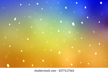 Light Blue, Yellow vector layout with bright snowflakes. Snow on blurred abstract background with gradient. The pattern can be used for new year leaflets.