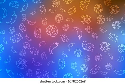 Light Blue, Yellow vector layout with restaurant food. Blurred decorative design of snacks in doodle style. Pattern for ads of breakfast, lunch, dinner.