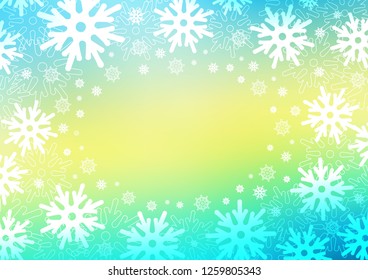 Light Blue, Yellow vector layout with bright snowflakes. Decorative shining illustration with snow on abstract template. The pattern can be used for year new  websites.