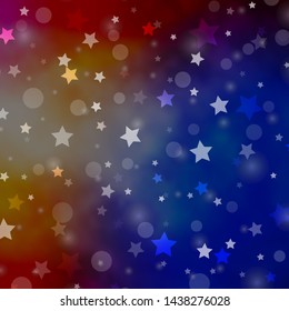 Light Blue, Yellow vector layout with circles, stars. Abstract illustration with colorful shapes of circles, stars. Pattern for design of fabric, wallpapers.