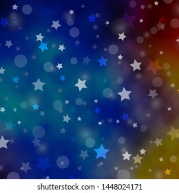 Light Blue, Yellow vector layout with circles, stars. Abstract illustration with colorful shapes of circles, stars. Design for wallpaper, fabric makers.