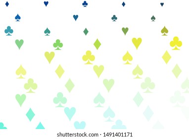 Light Blue, Yellow vector layout with elements of cards. Illustration with set of hearts, spades, clubs, diamonds. Smart design for your business advert of casinos.