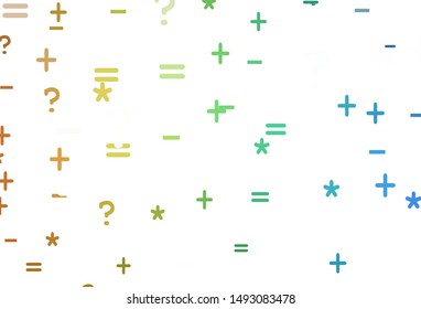 Light Blue, Yellow vector layout with algebra elements. Blurred design in simple style with collection of numerals. Pattern for ad, booklets, leaflets of education.